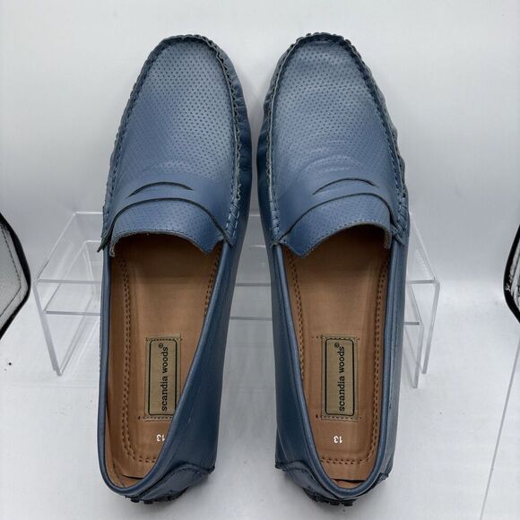 Scandia Woods Mens 13W Blue Leather Mocs Loafers Driving Shoes BOA303 - Picture 5 of 10